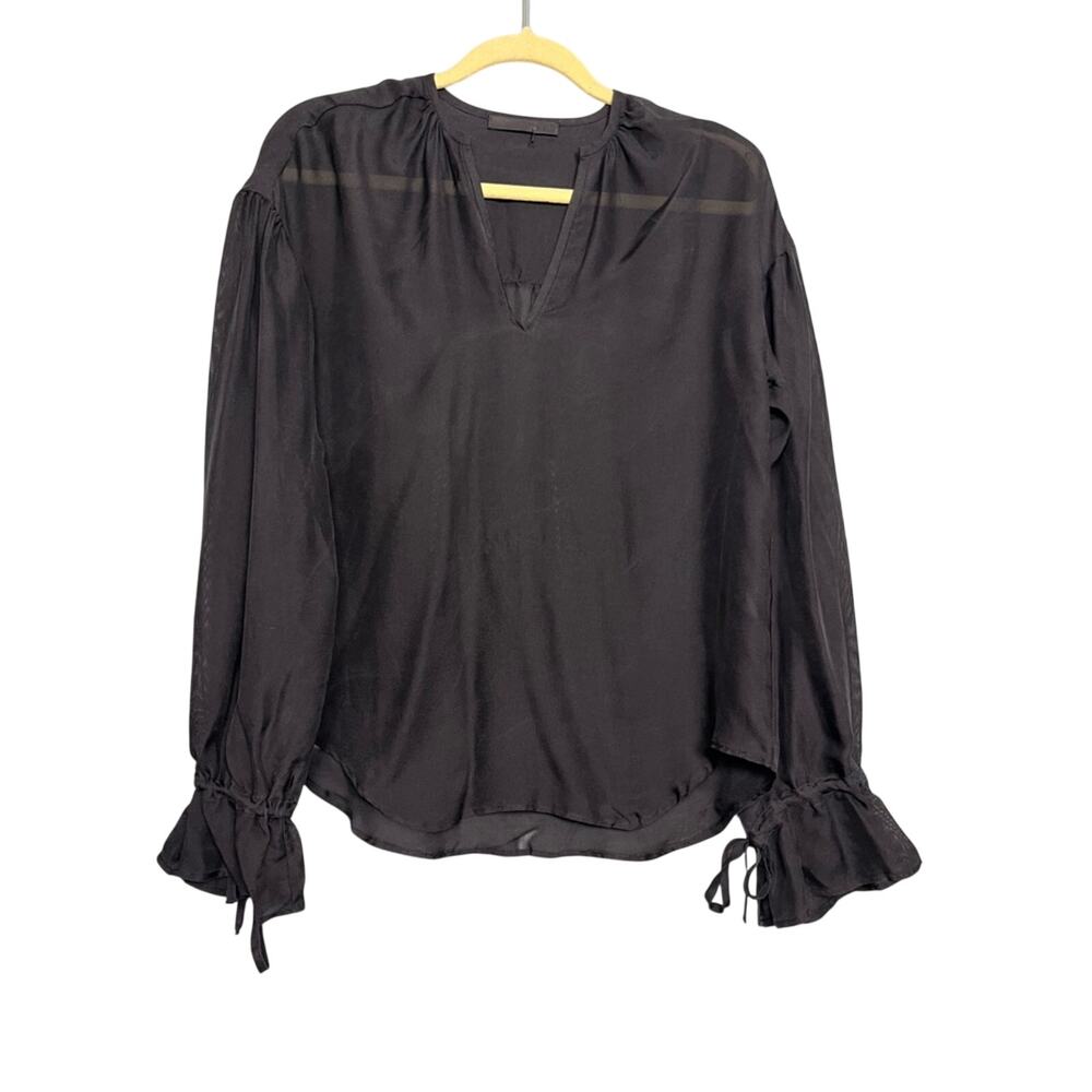 KES 100% Silk Long Sleeve Black Top Women’s Size XS Whimsy Corporate Goth